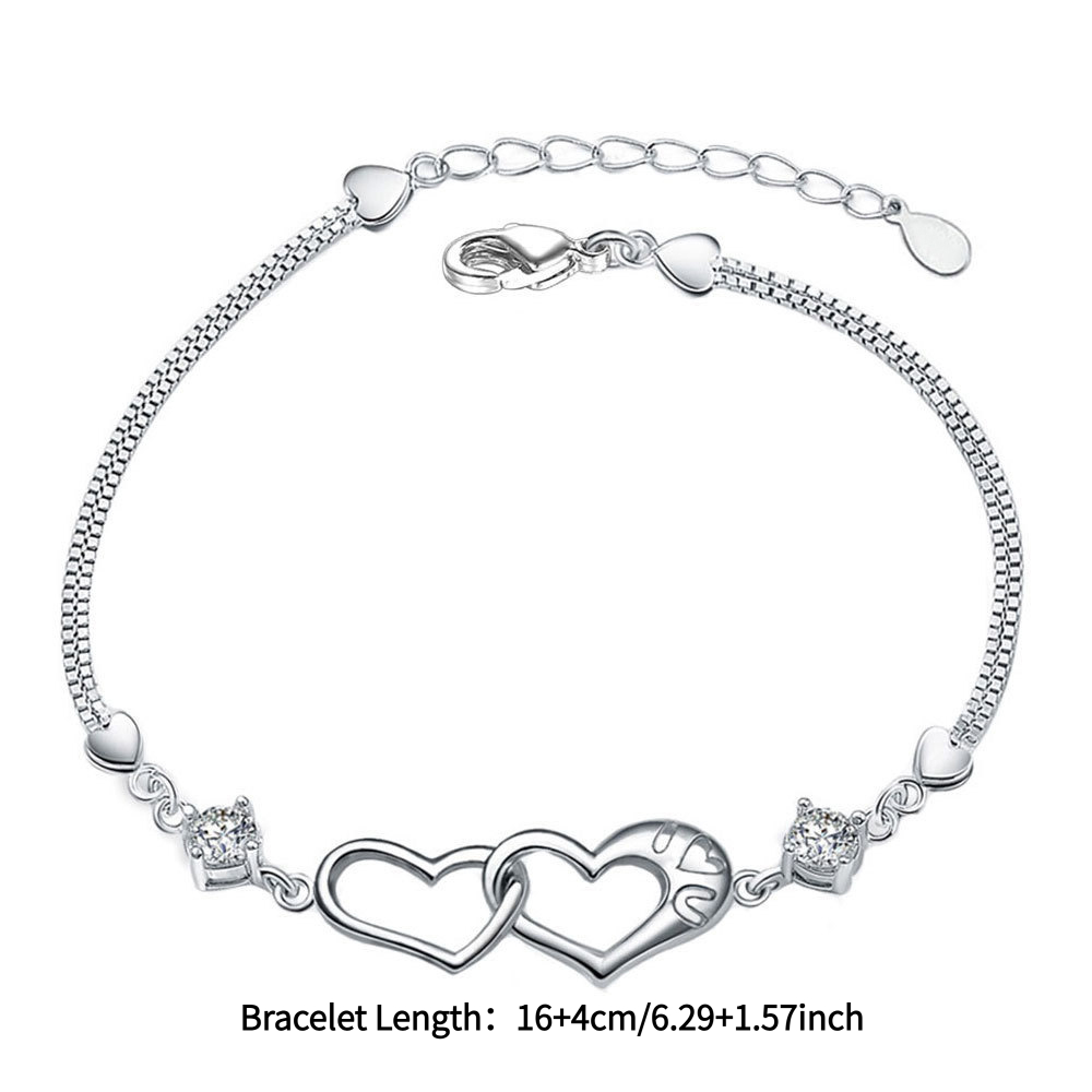MUOTI Women's Interlocking Double Heart Bracelet with Zirconia